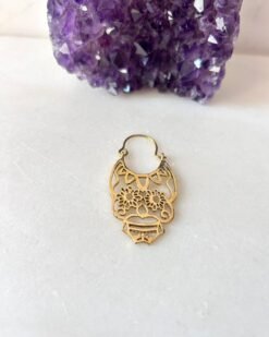 Sugar Skull Floral Hoop Brass Earrings