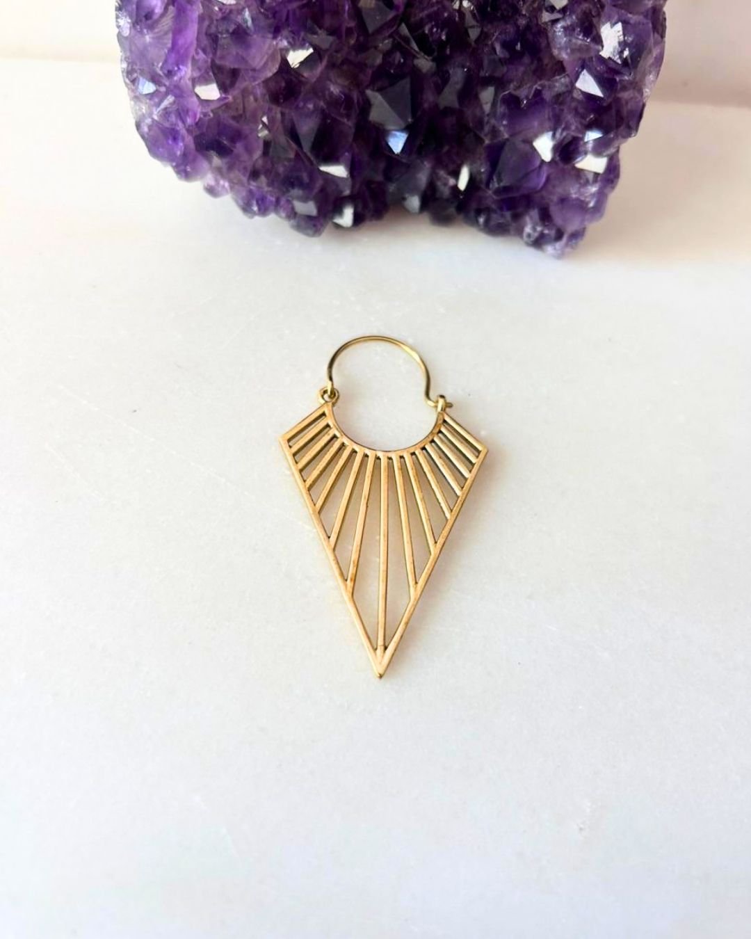 Sunray Drop Hoop Brass Earrings