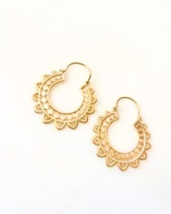 Alternative view of Sunburst Engraved Hoop Brass Earrings