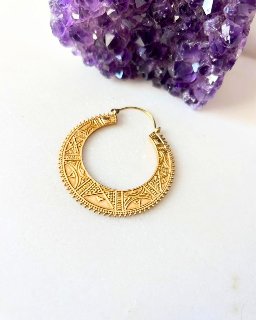 Large Tribal Engraved Hoop Brass Earrings