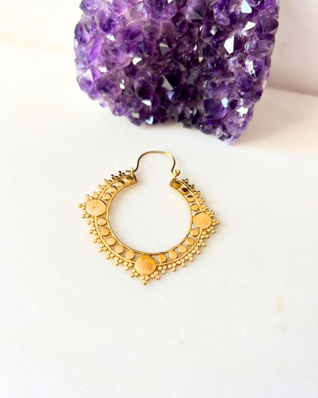 Decorative Beaded Hoop Brass Earrings