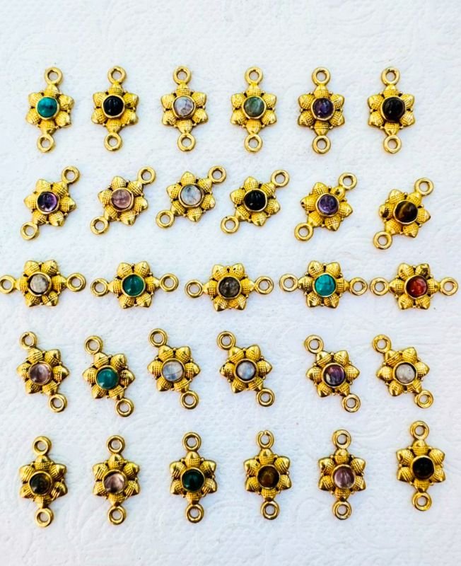 Flower Brass Gemstone Connectors