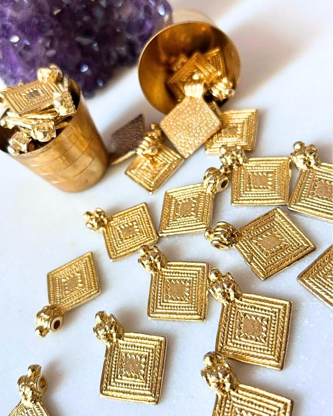 Textured Diamond Brass Charms