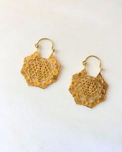 Alternative view of Sri Yantra Mandala Hoop Brass Earrings