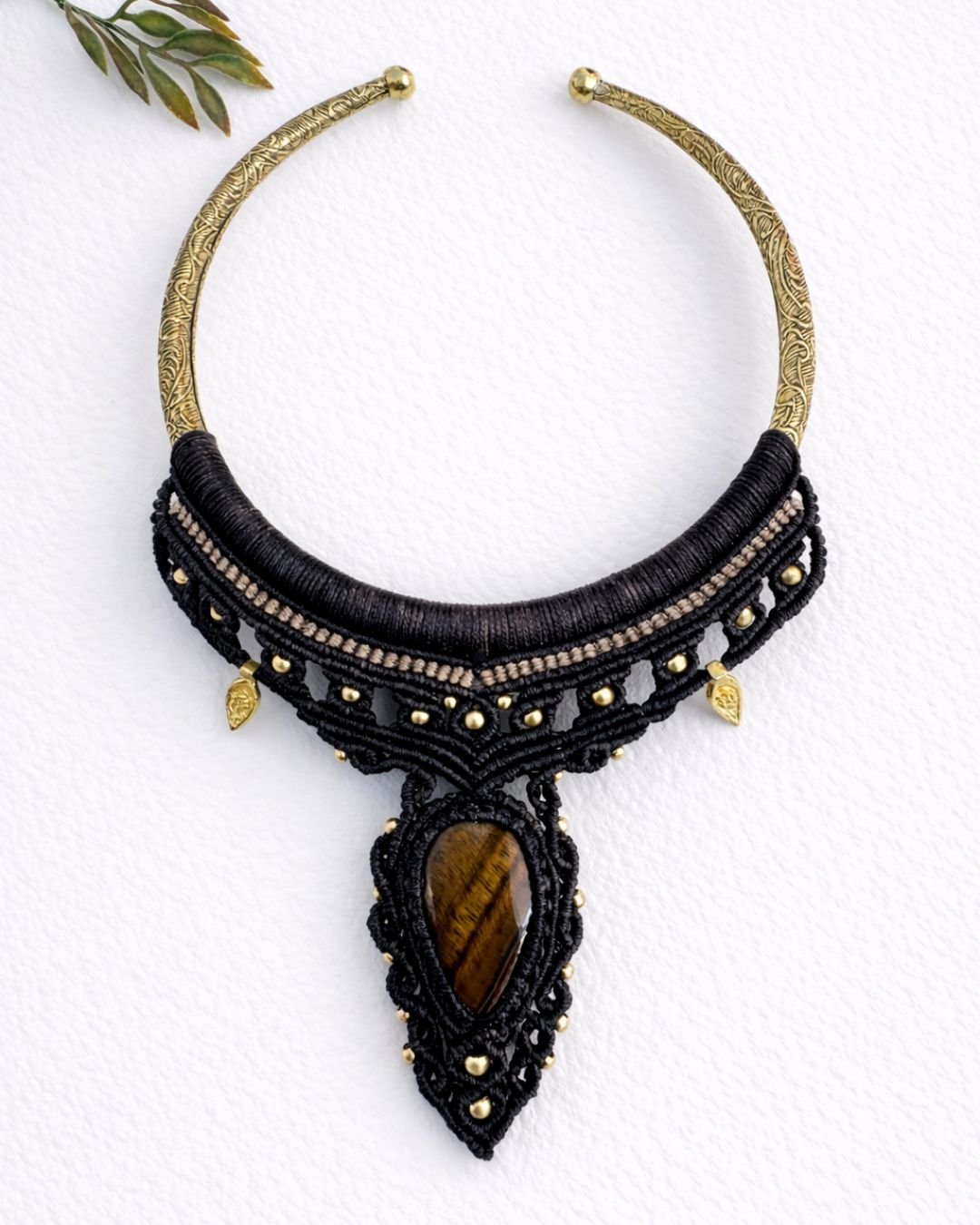 Tribal Tiger Eye Pendant Macrame Choker