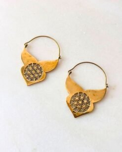 Alternative view of Matte Flower of Life Brass Earrings