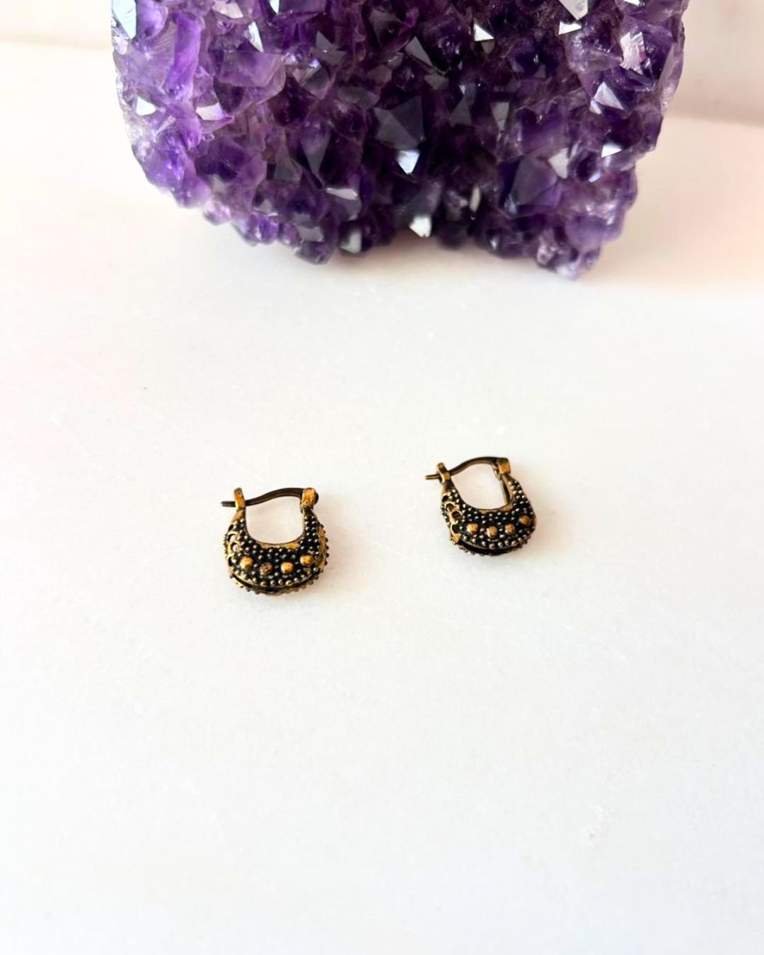 Mini Tribal Beaded Brass Earrings