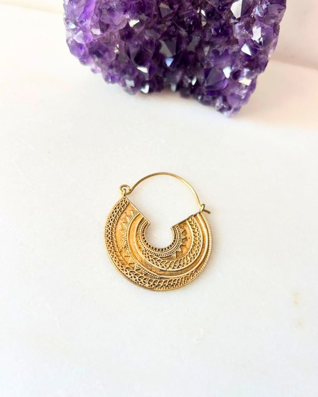 Ornate Tribal Crescent Brass Earrings
