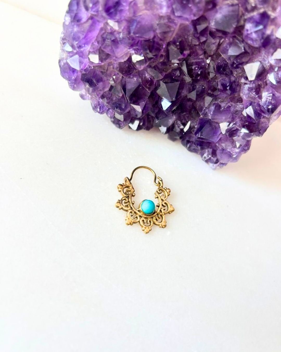 Stone Accent Filigree Brass Earrings