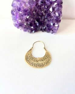 Engraved Tribal Crescent Brass Earrings