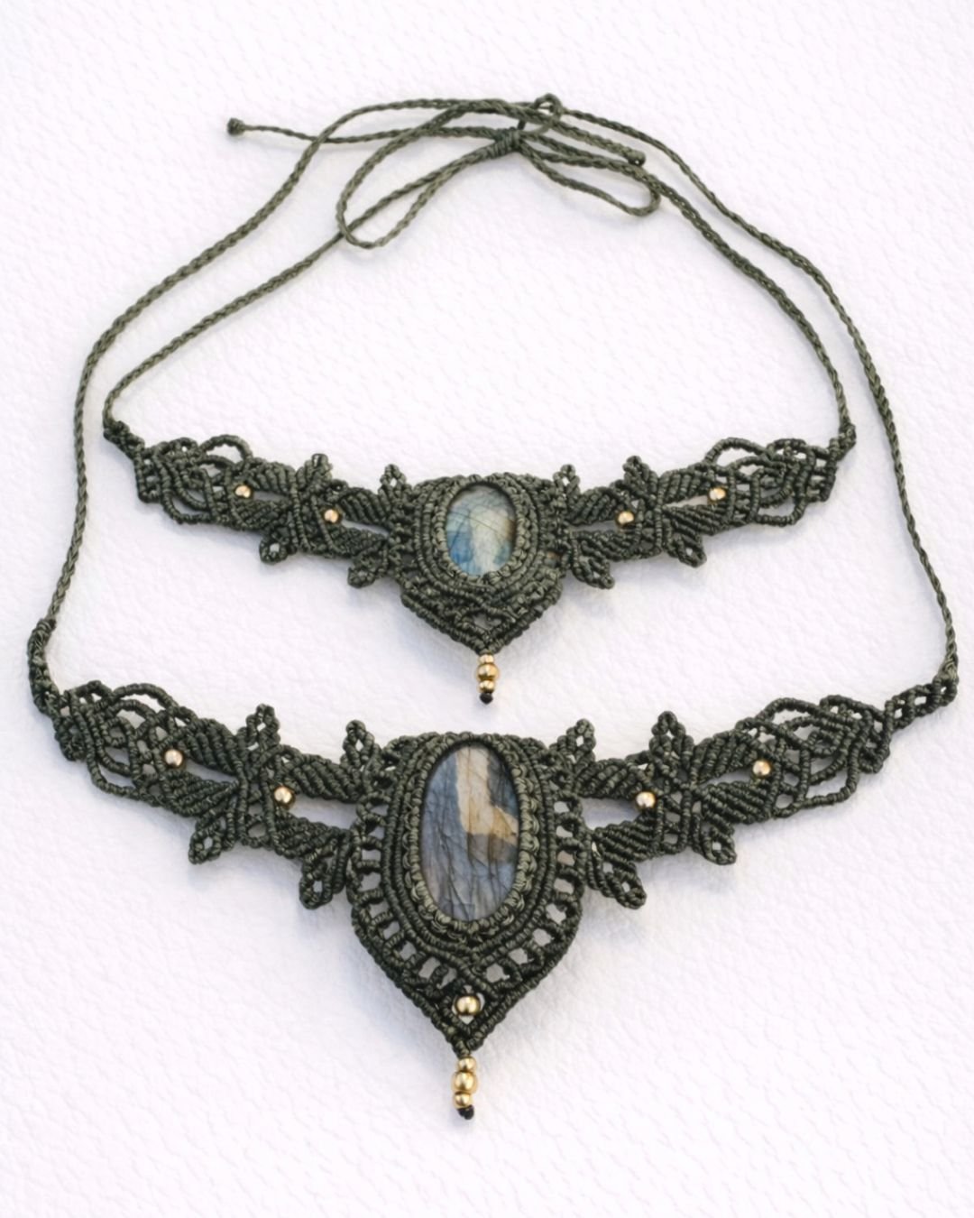 Double Row Stone Macrame Necklace