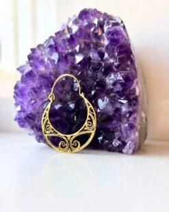 Boho Filigree Crescent Brass Earrings
