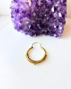 Tribal Coil Detail Hoop Brass Earrings