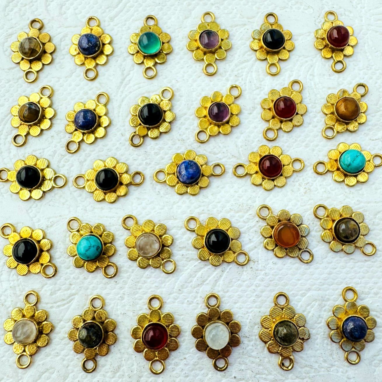 Floral Brass Gemstone Connectors