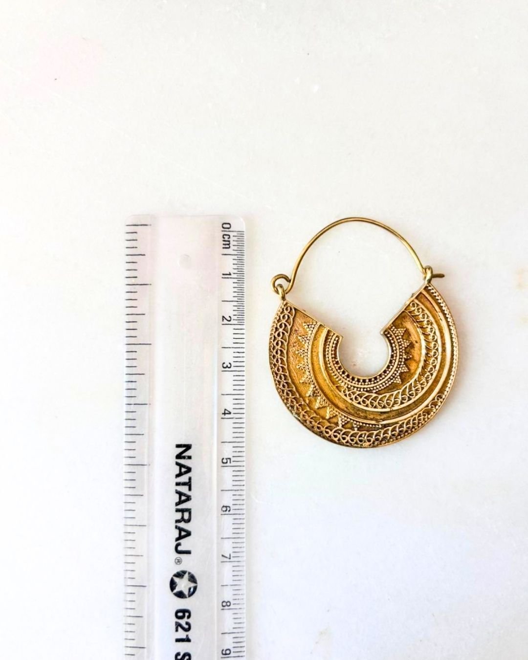 Ornate Tribal Crescent Brass Earrings - Image 3