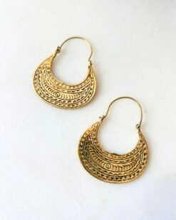 Alternative view of Engraved Tribal Crescent Brass Earrings