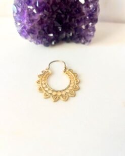 Sunburst Engraved Hoop Brass Earrings