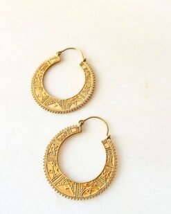 Alternative view of Large Tribal Engraved Hoop Brass Earrings
