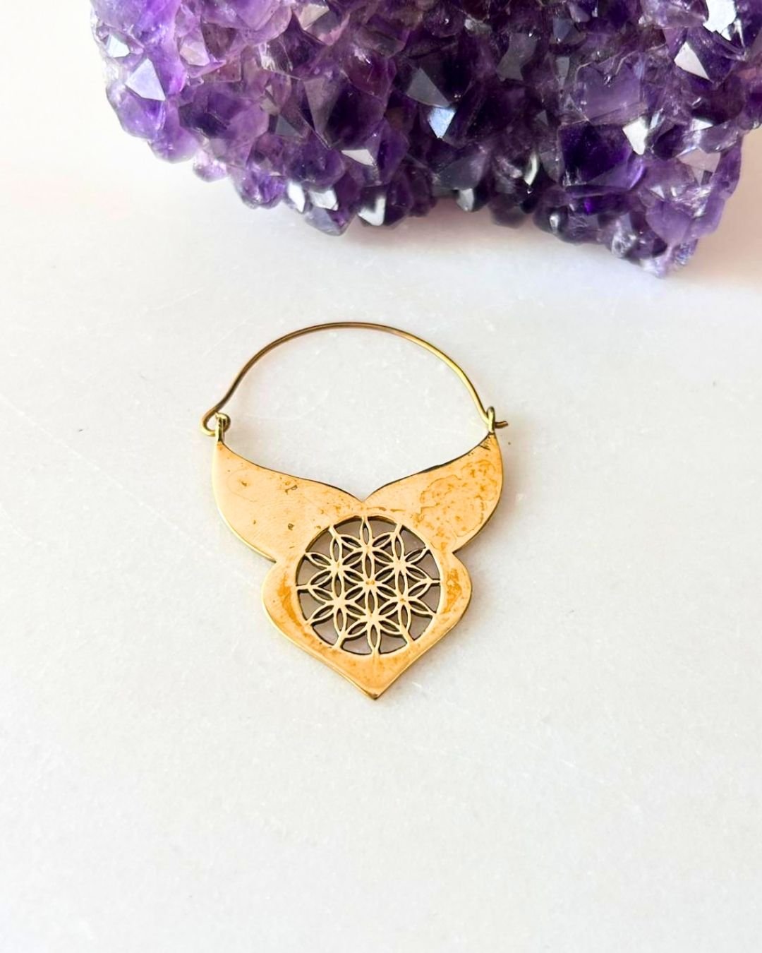 Matte Flower of Life Brass Earrings