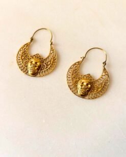 Alternative view of Skull Filigree Hoop Brass Earrings
