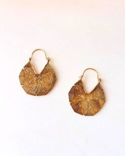 Alternative view of Floral Filigree Hoop Brass Earrings