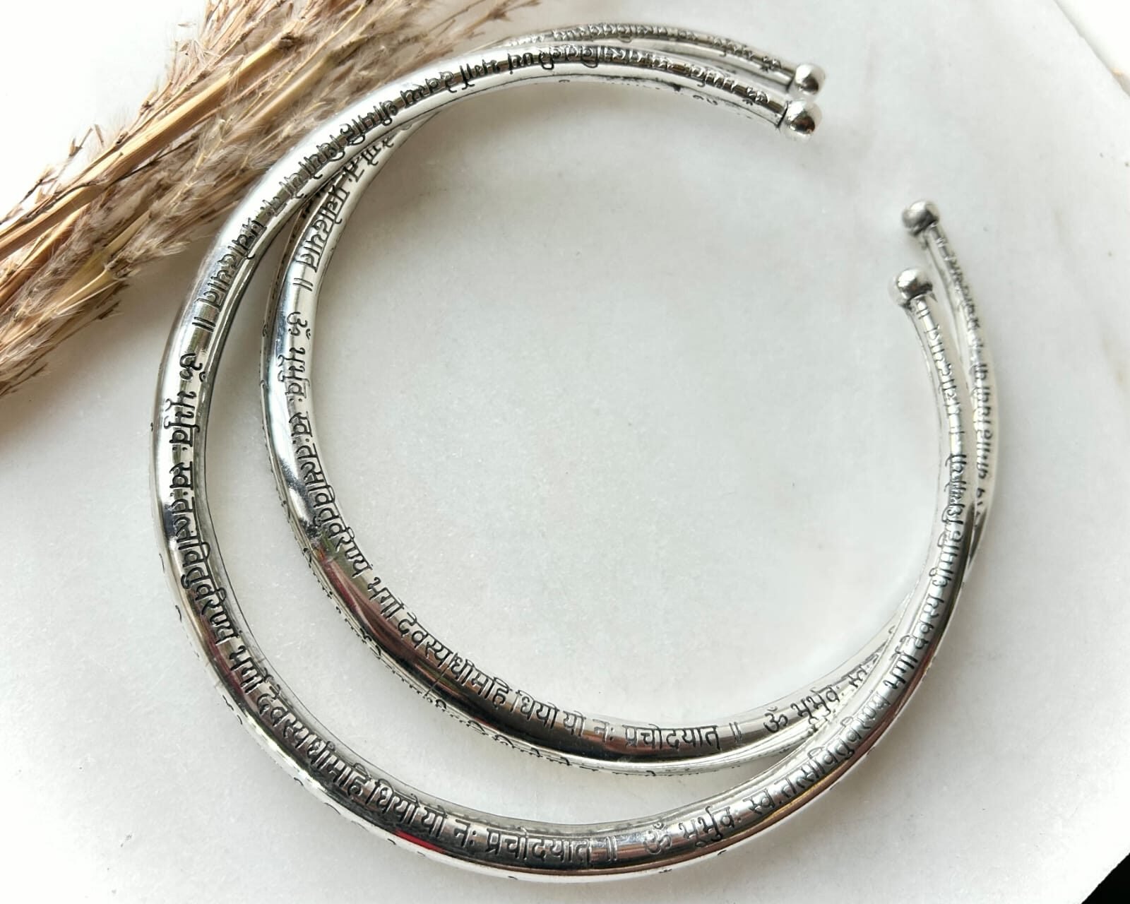 Sacred Script Engraved Silver Tone Brass Choker Set