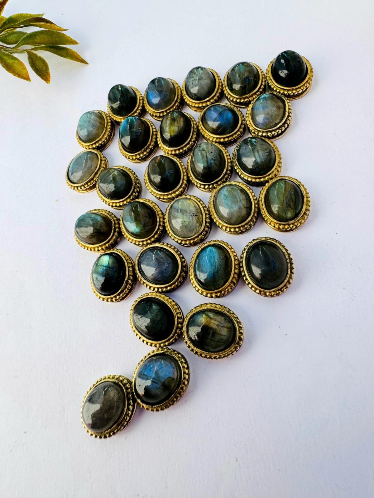 Oval Grooved stones - Labradorite Connectors for Micro Macrame