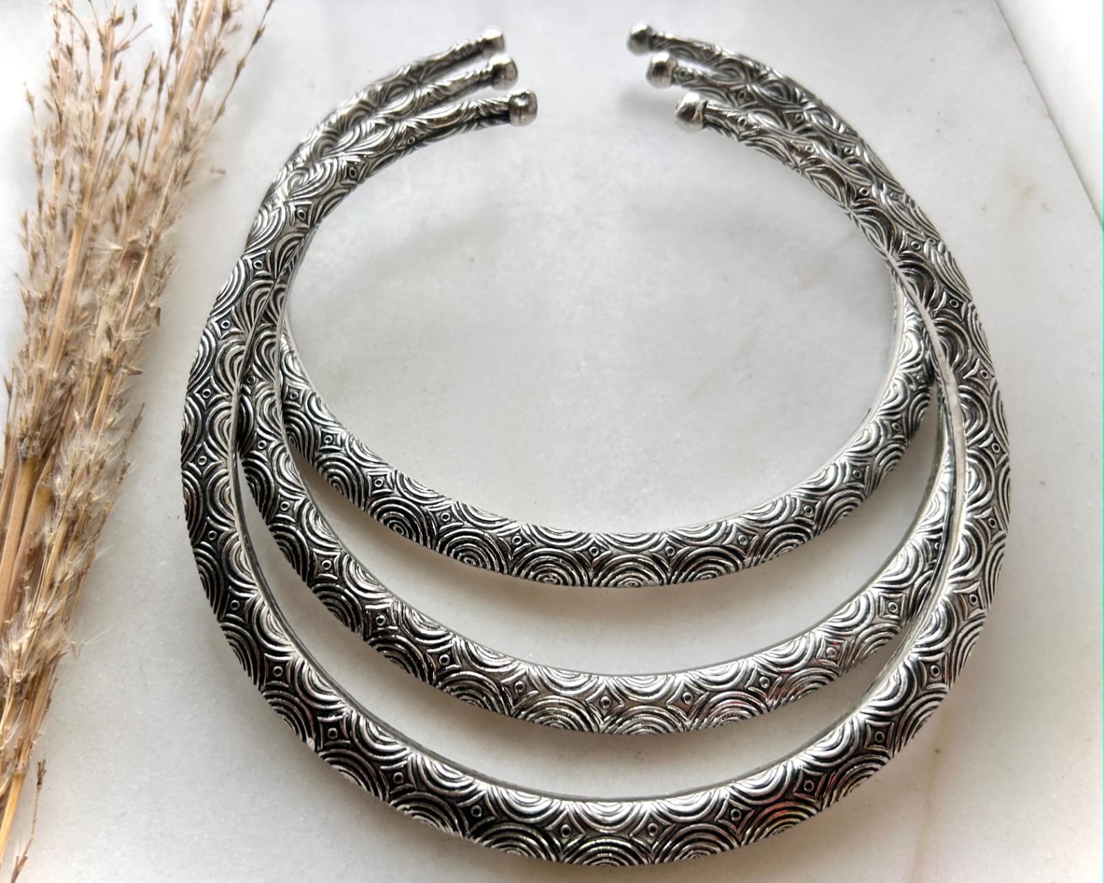 Moon Arc Layered Silver Tone Brass Choker Set