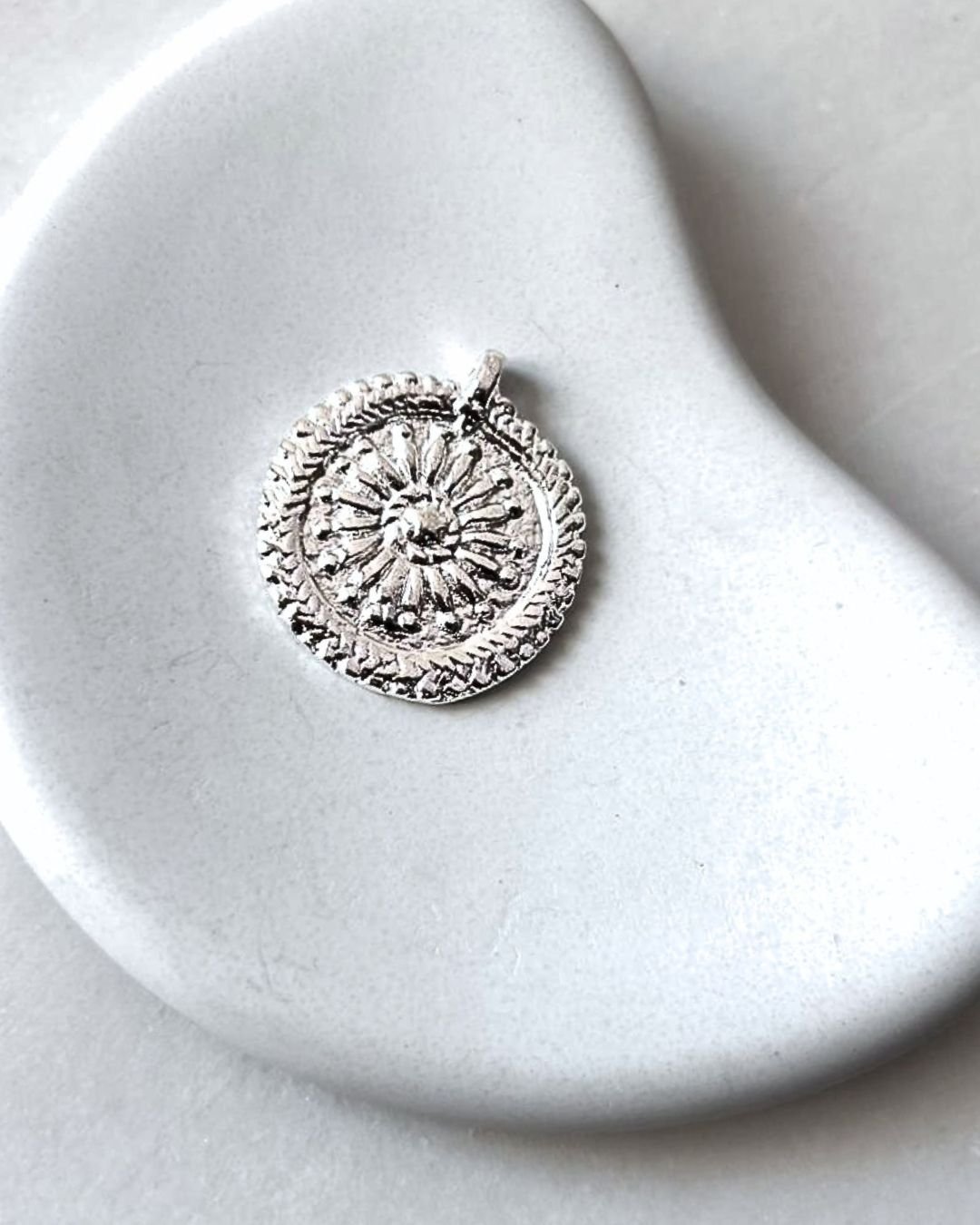 Sunburst Silver Filled Round Brass Pendant