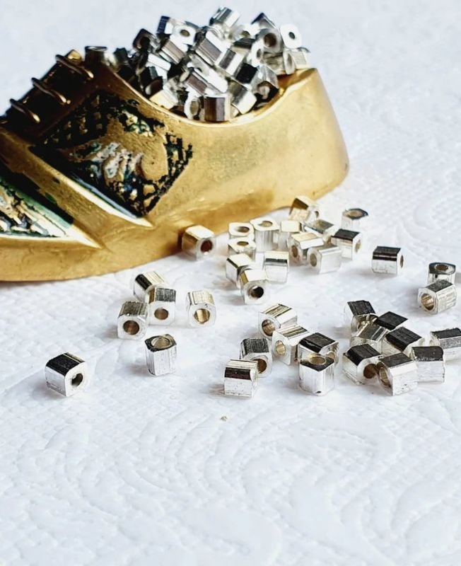 Cube Silver Filled Brass Beads