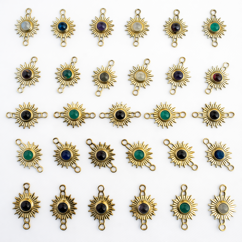Sunburst Stone Brass Gemstone Connectors