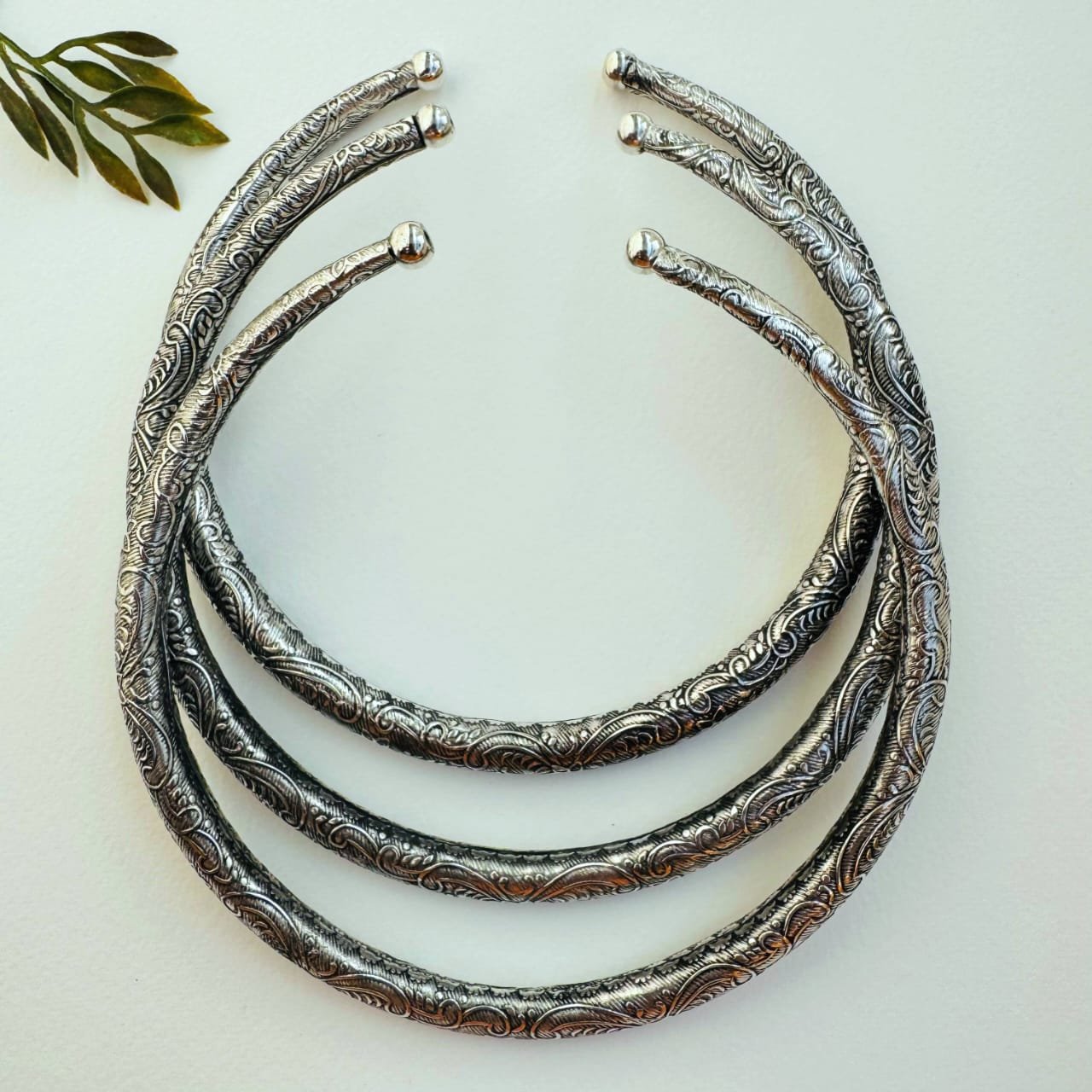 Engraved Silver Toned Brass Choker