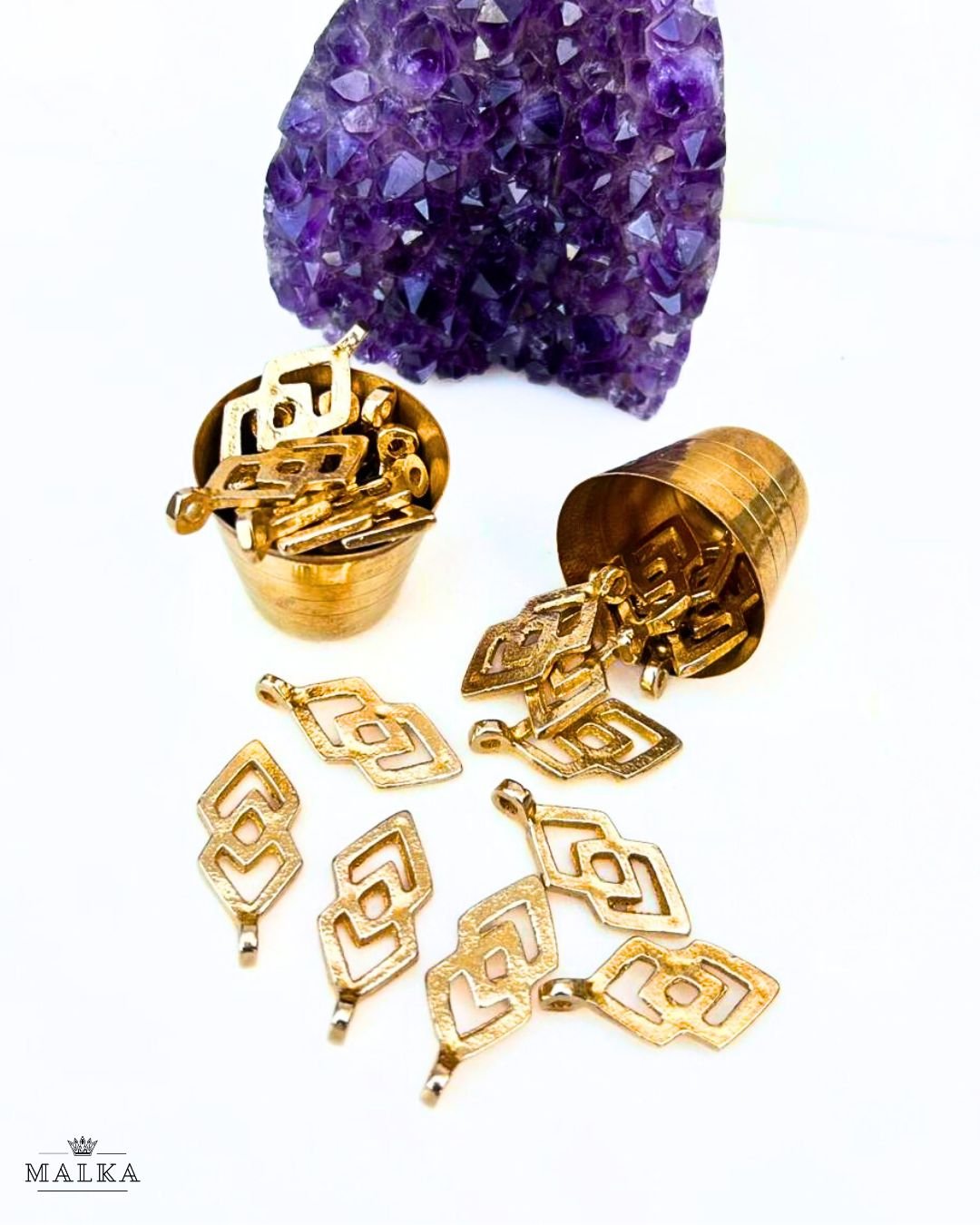 Geometric Diamond Openwork Brass Charms