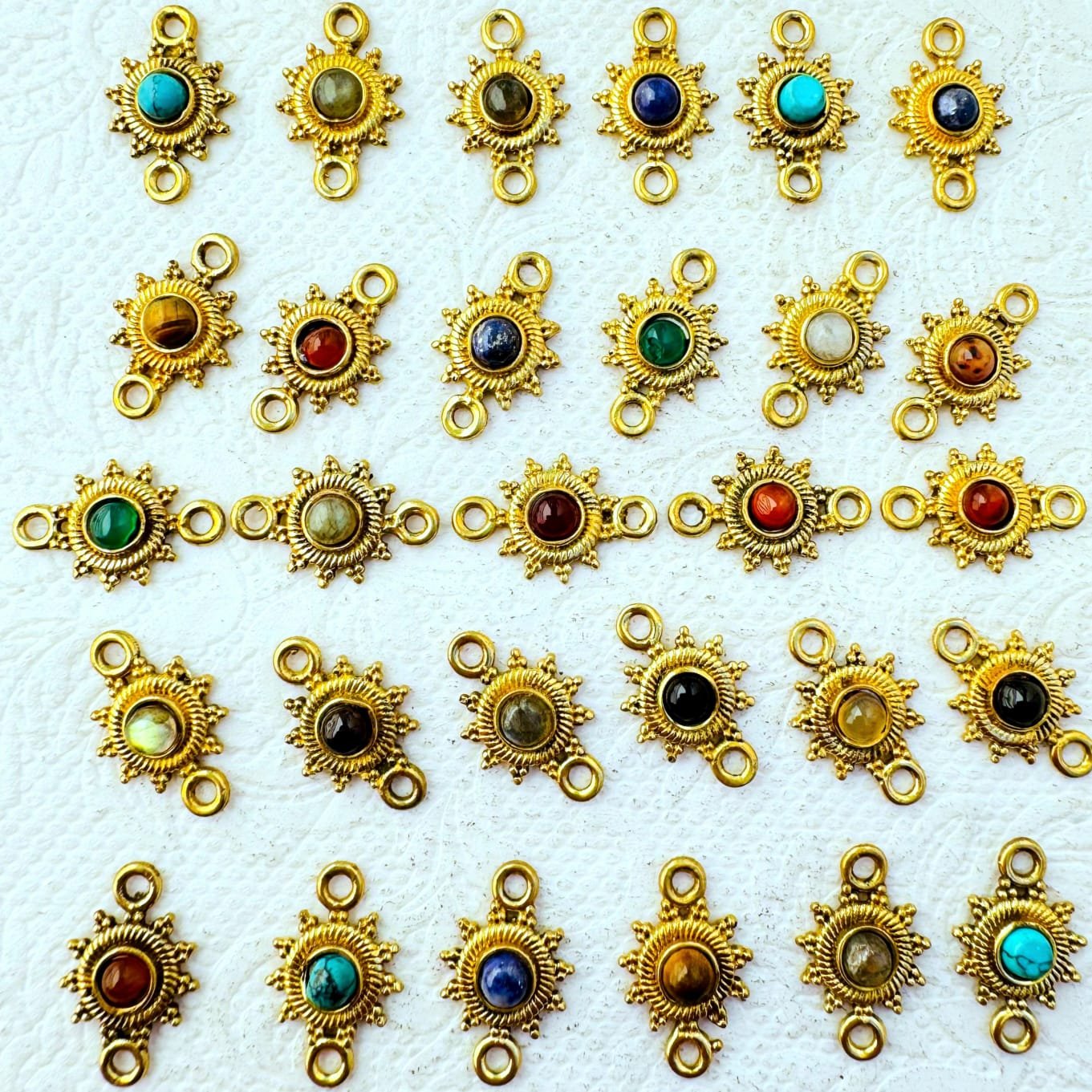 Sunburst Brass Gemstone Connectors