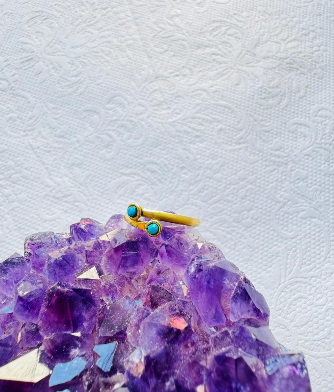 5/20 Pieces Turquoise Spiral Brass Ring