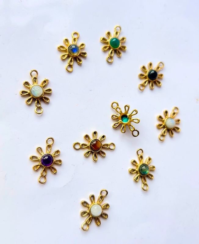 Solar Bloom Brass Stones Charms Connectors