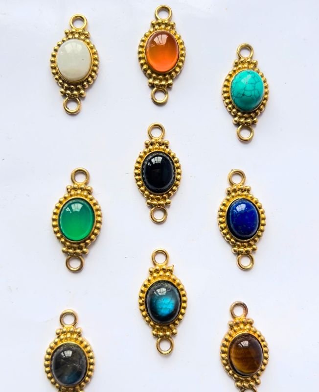 10pcs Ornate Droplet Brass Stones Charms Connectors