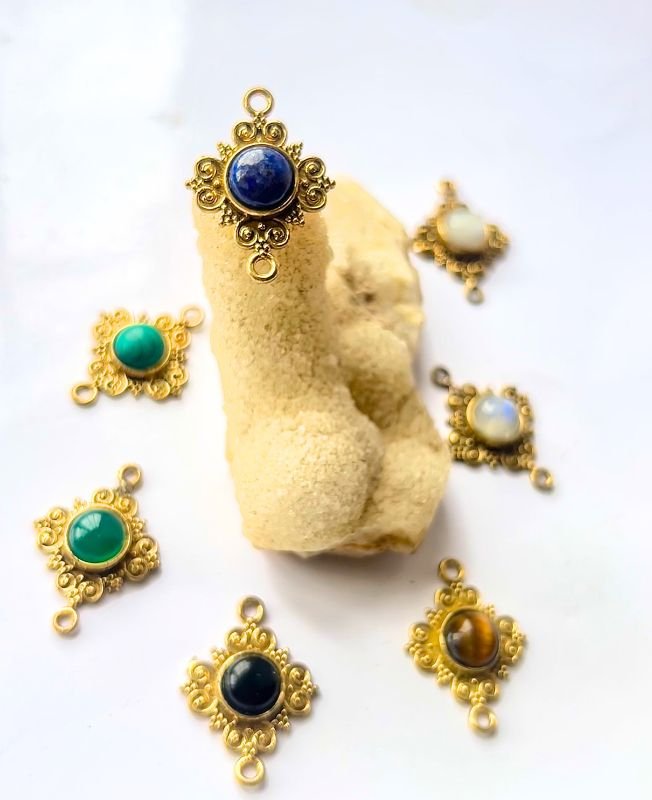Vintage Radiance Brass Stones Charms Connectors
