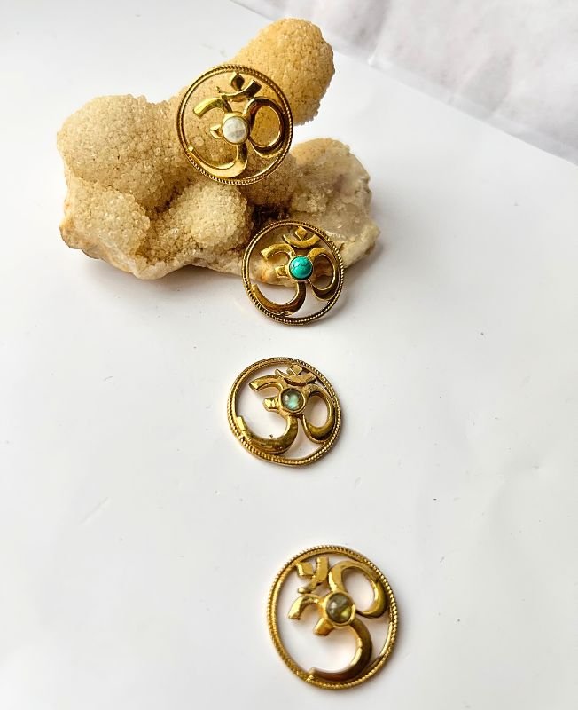 Sacred Om Disc Brass Stones Charms Connectors