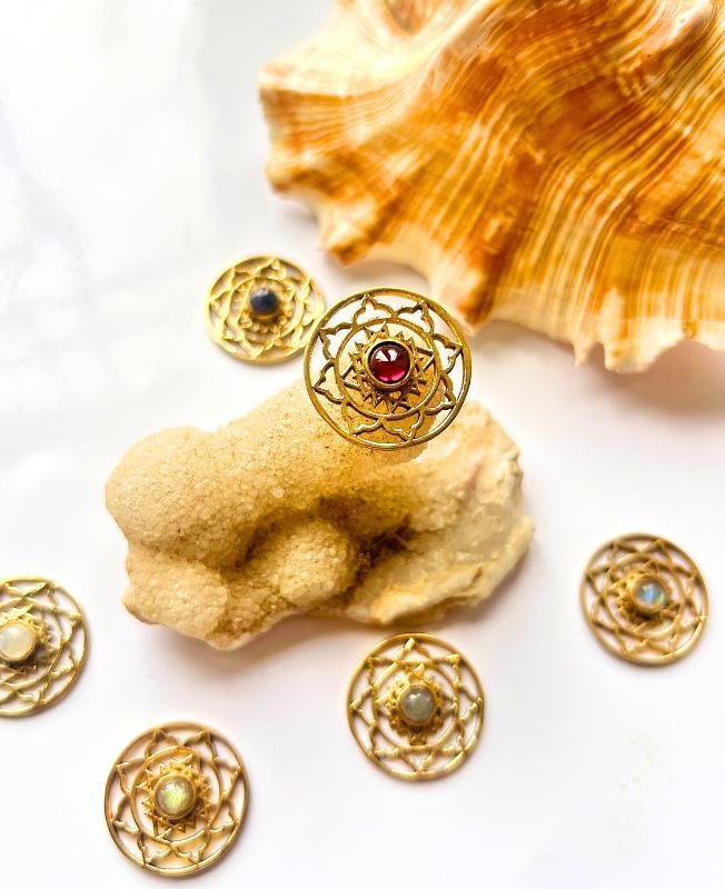 Mandala Disc Brass Stones Charms Connectors