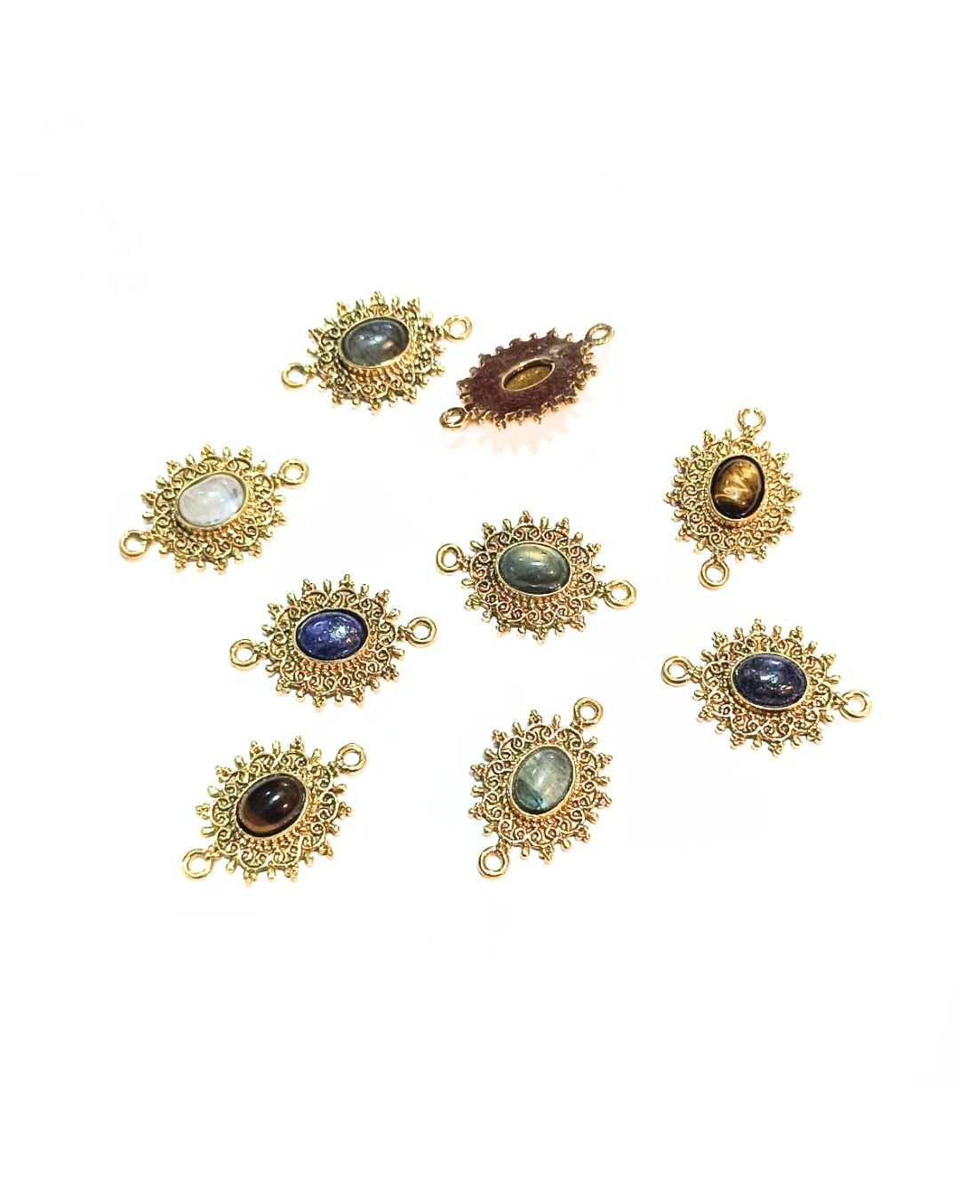 Mandala Gemstone Brass Charms Connectors