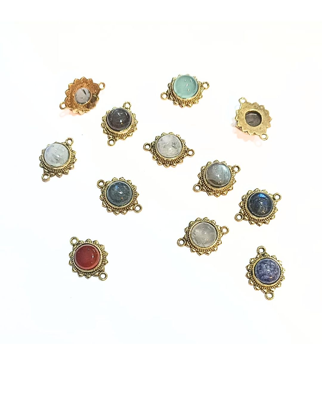 10 Round Stones Charms Connectors- Limited Stock