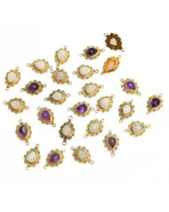 10 Drop Brass Charms Connectors - Amethyst + Moonstone