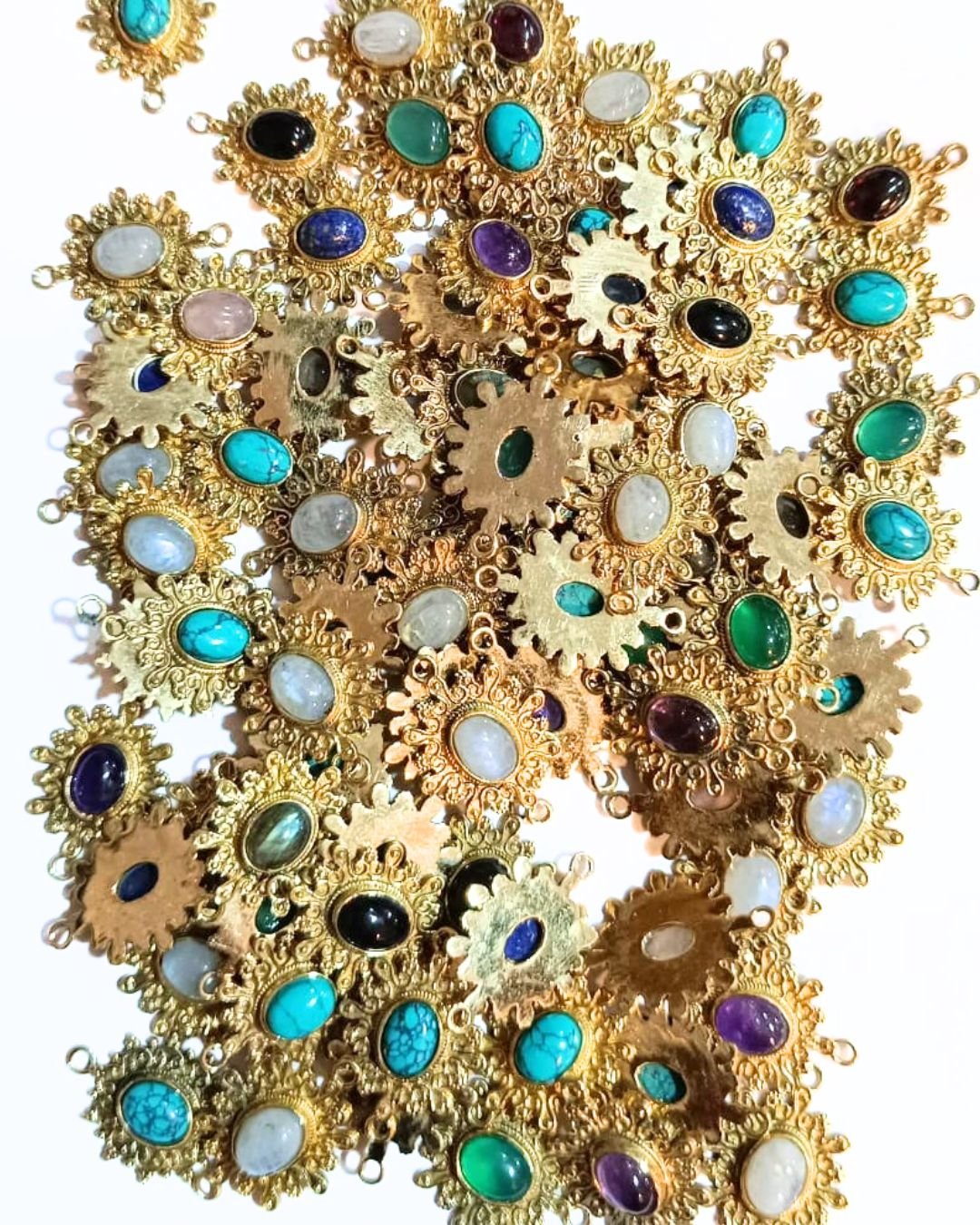 10 Brass Stones Charms Connectors Limited Stock